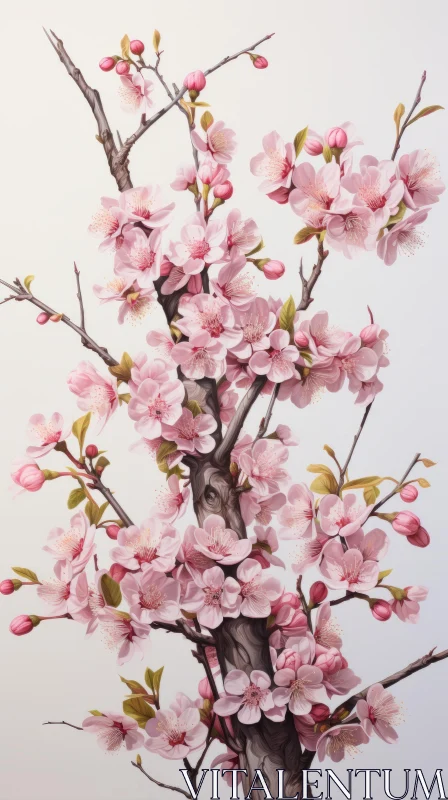 Intricate Cherry Blossom Painting with Realistic Details AI Image