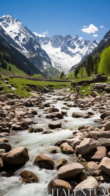 Serene River in Picturesque Valley: A Captivating Nature Scene AI Image