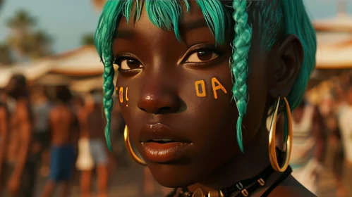 Striking Portrait of a Young African Woman with Green Hair