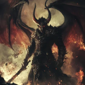 Armored Demon with Sword in Flames