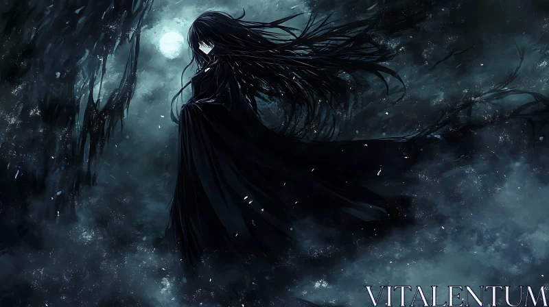 AI ART Gothic Anime Girl in the Night