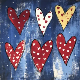 Heart Motifs on Blue Canvas