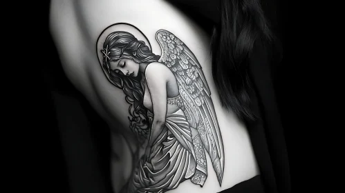 Monochrome Angel Tattoo with Wings