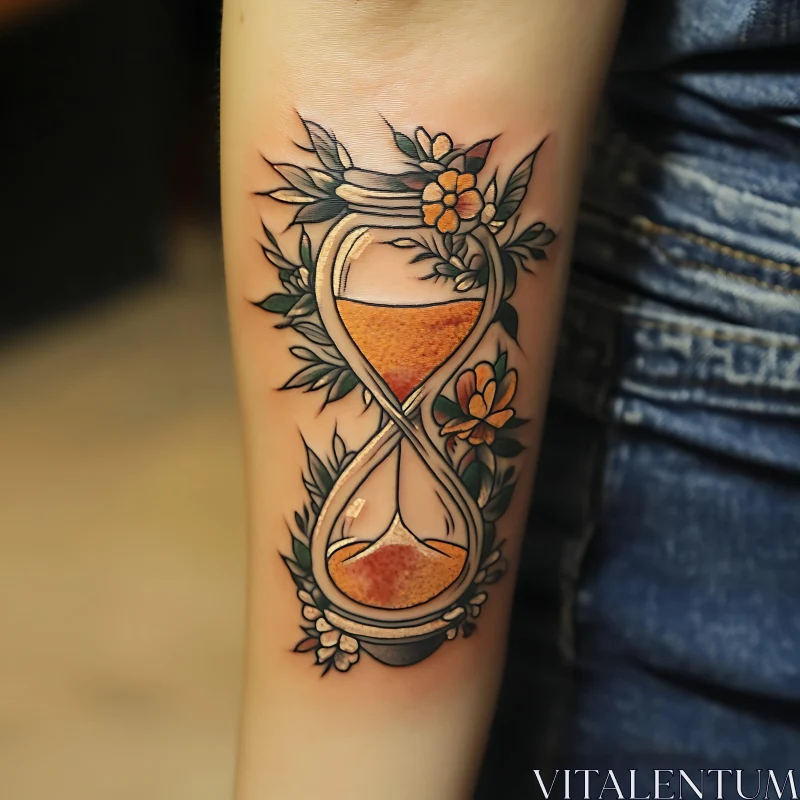 Intricate Hourglass Floral Arm Tattoo AI Image