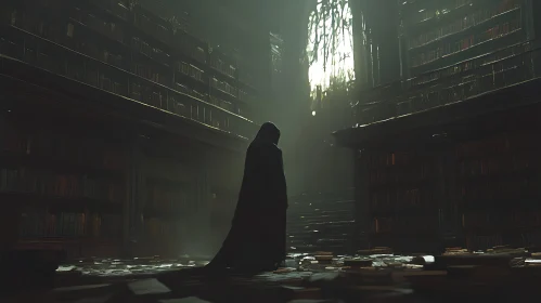 Mysterious Figure in Old Library
