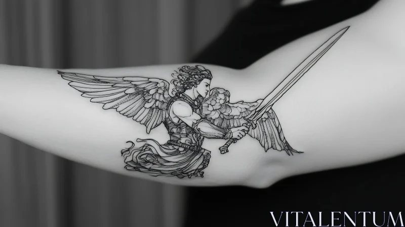 AI ART Monochrome Angel Tattoo on Arm