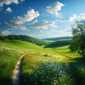 Lush Green Meadow with Flower Path