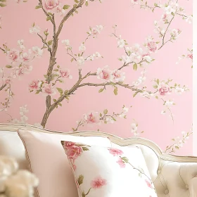 Pink Blossom Pattern Above Sofa