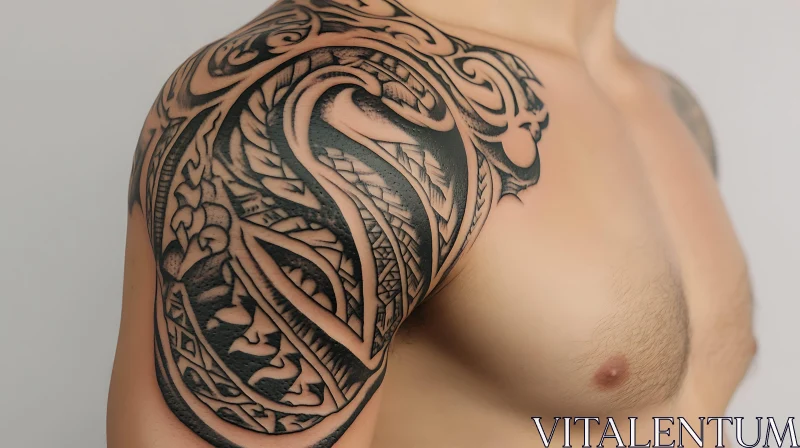 Tribal Tattoo on Man's Shoulder and Upper Arm AI Image