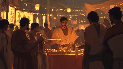 Illustration of Historical Market with People