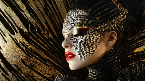 Intricate Face Paint Art with Gold Accents