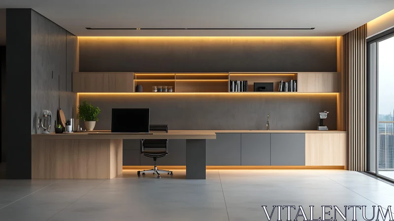 Contemporary Workspace with LED Lighting AI Image