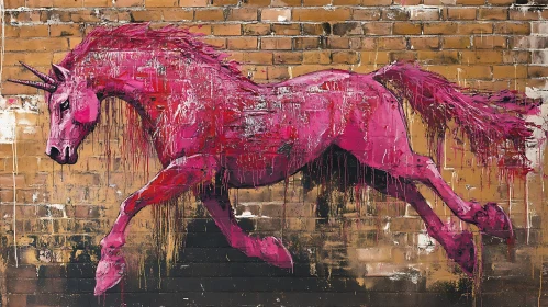 Street Art Unicorn Painting on Brick