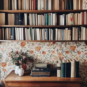 Bookshelves and Flowers in Vintage Room