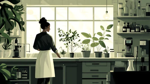 Woman in Kitchen with Plants