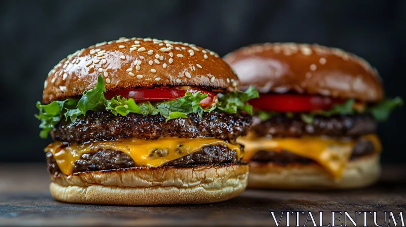 Juicy Cheeseburgers on a Rustic Background AI Image