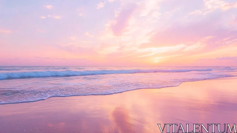 Pastel Sunset Beach Reflection AI Image