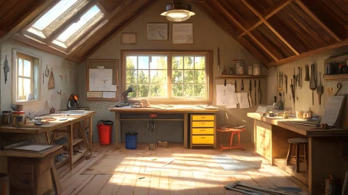 Attic Workshop with Tools