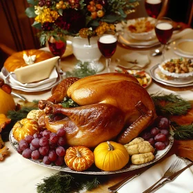 Roasted Turkey with Pumpkins and Grapes