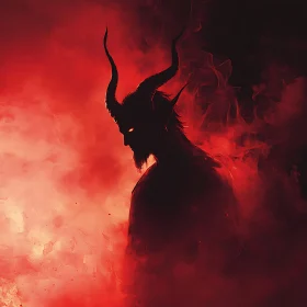 Silhouette of a Demon in Red Smoke