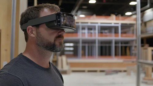 VR Headset User in Construction Setting