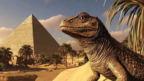 Ancient Reptile and Pyramid Landscape