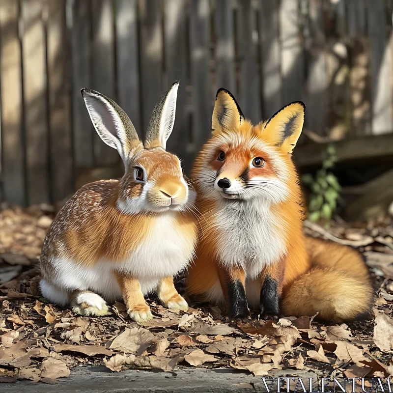 A Fox and Rabbit Together AI Image