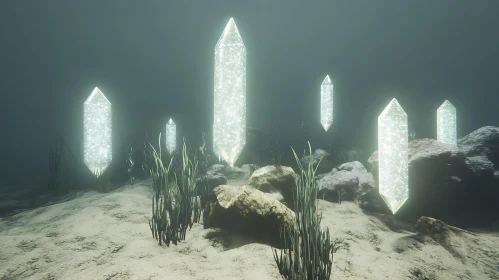 Glowing Crystals Underwater Scene