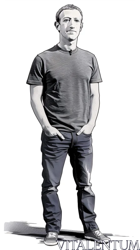 Mark Zuckerberg Illustration in Monochrome AI Image