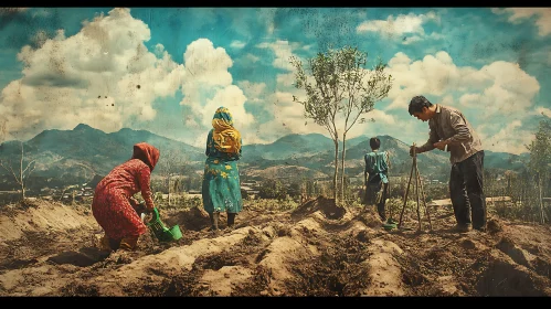 Agricultural Scene with Family