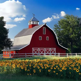 Rural Barn Amidst Sunflower Field