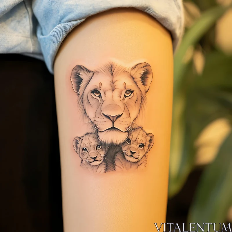 Artwork of Lion and Cubs in Tattoo AI Image