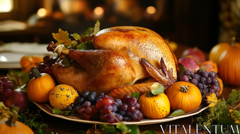 Roasted Turkey with Pumpkins and Grapes AI Image