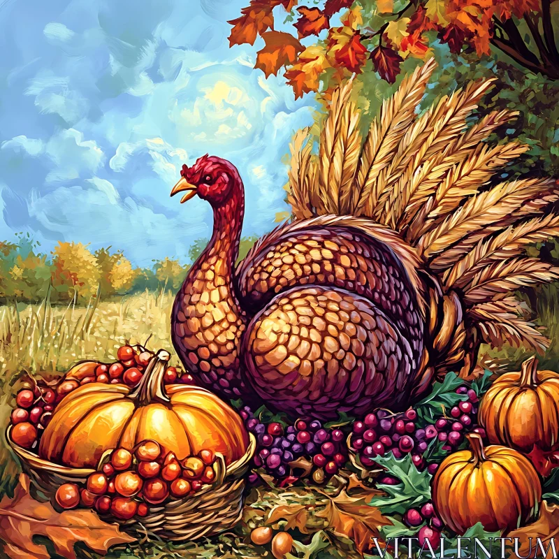 Autumn Harvest with Turkey and Fruits AI Image