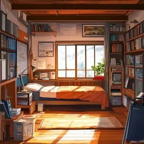 Cozy Interior with Bookshelves