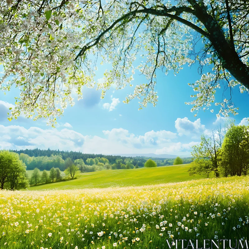 AI ART Blossoming Meadow Spring Landscape