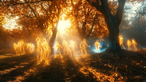 Mystical Forest Spirits in Golden Sunlight