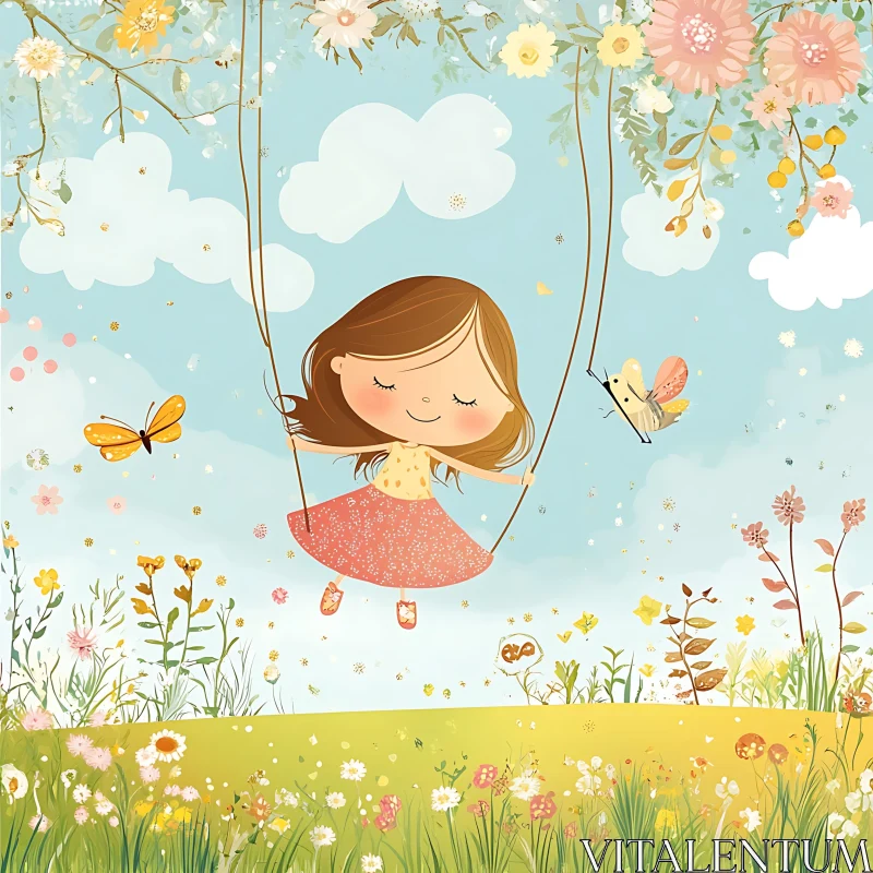 AI ART Child's Delight: A Whimsical Swing Scene