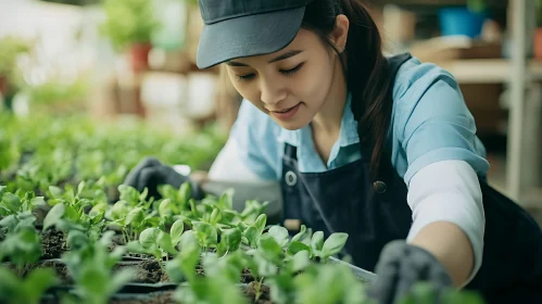 Woman Gardener with Seedlings