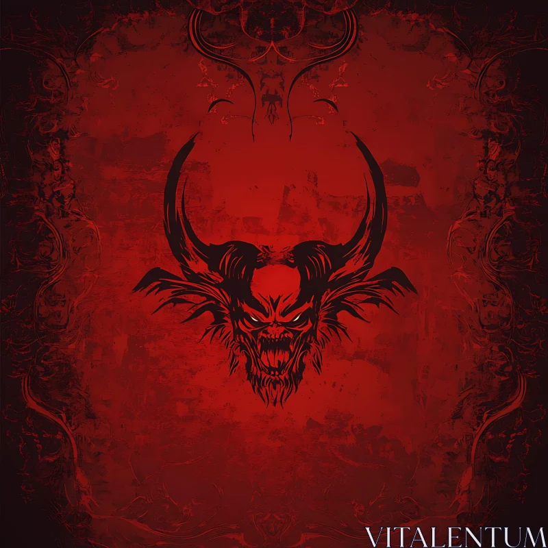 AI ART Demonic Figure with Horns in Dark Red