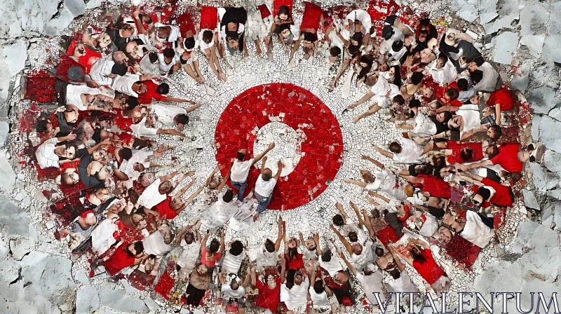 Concentric Human Mosaic Circle in Red and White AI Image