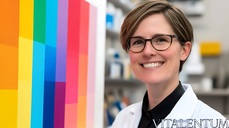 Woman in Lab Coat with Colorful Background AI Image