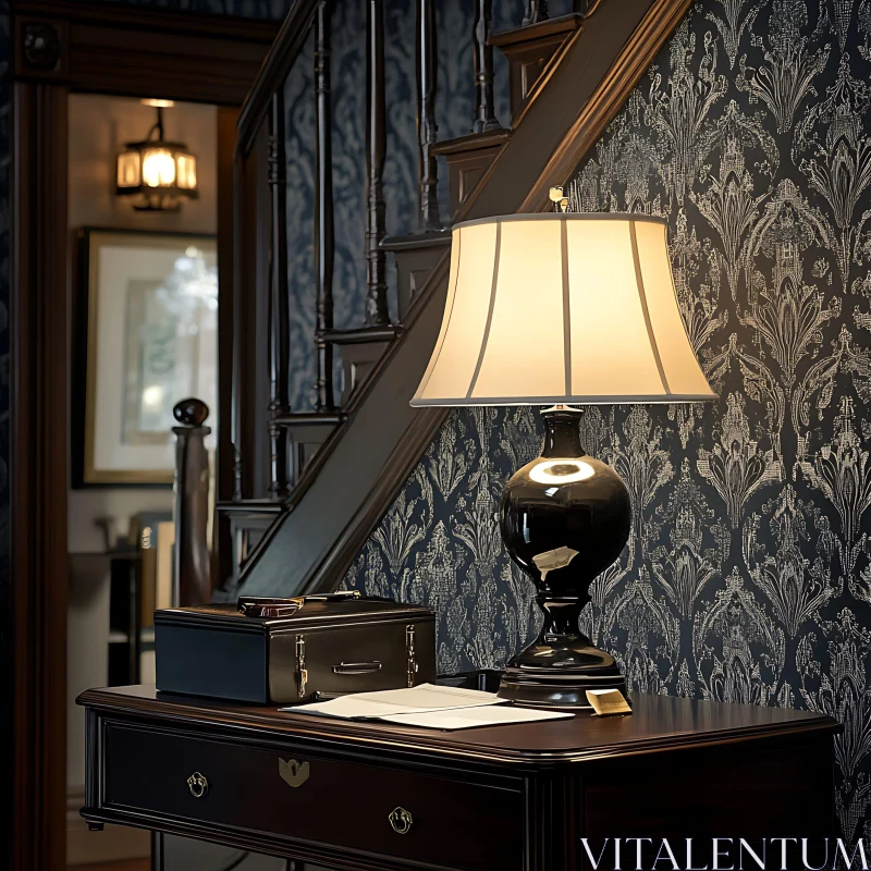 Classic Interior Scene with Lamp AI Image