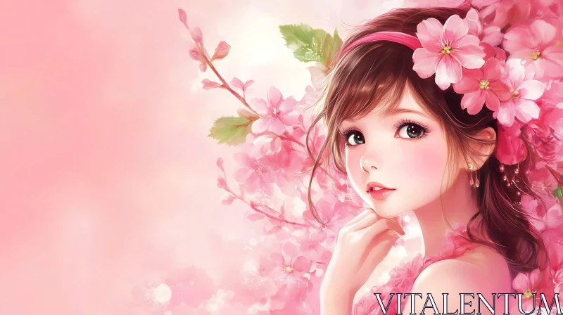 Floral Anime Woman Portrait AI Image