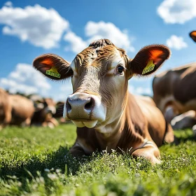 Resting Cow in Sunny Meadow