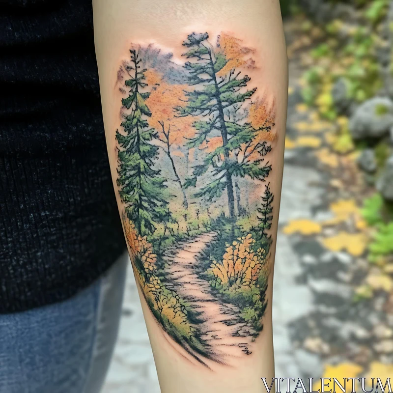 AI ART Tranquil Nature Scene Arm Tattoo