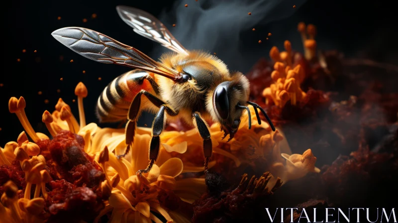 Bee on a Flower: A Sci-fi Depiction of Wildlife AI Image