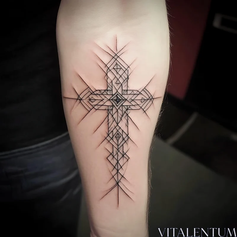 Modern Cross Forearm Tattoo Design AI Image