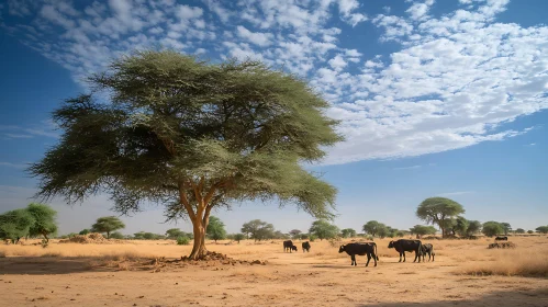 Cattle Grazing in a Serene Savanna