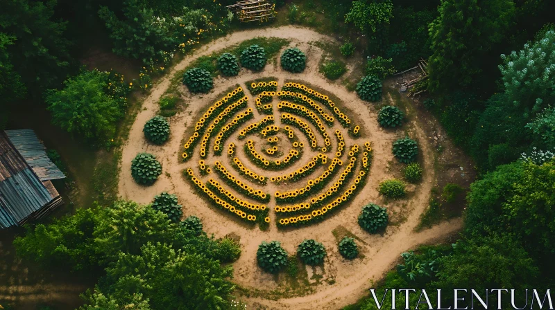 Aerial View of Sunflower Labyrinth AI Image